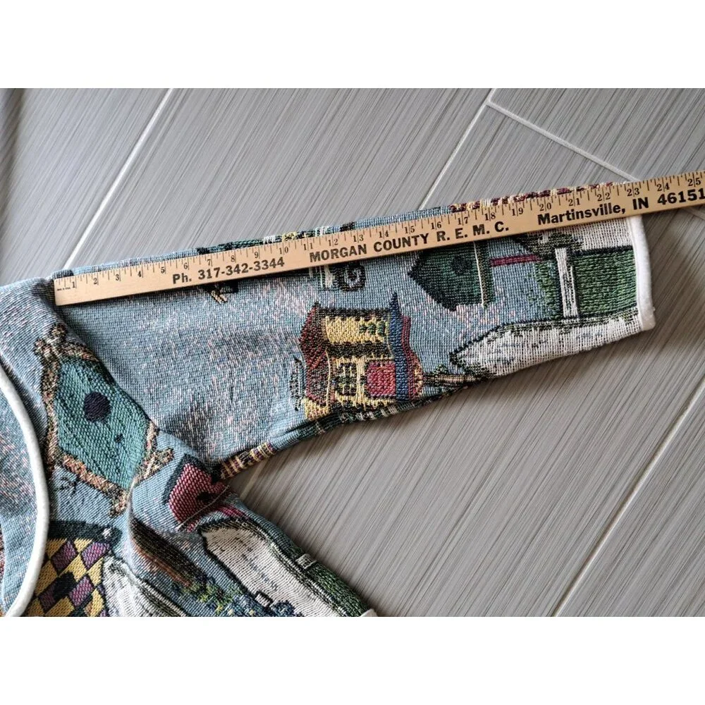 Vtg Birdhouse Tapestry Knit Cardigan Jacket Women's XL Sugar Street Artsy Whimsy - Picture 7 of 12